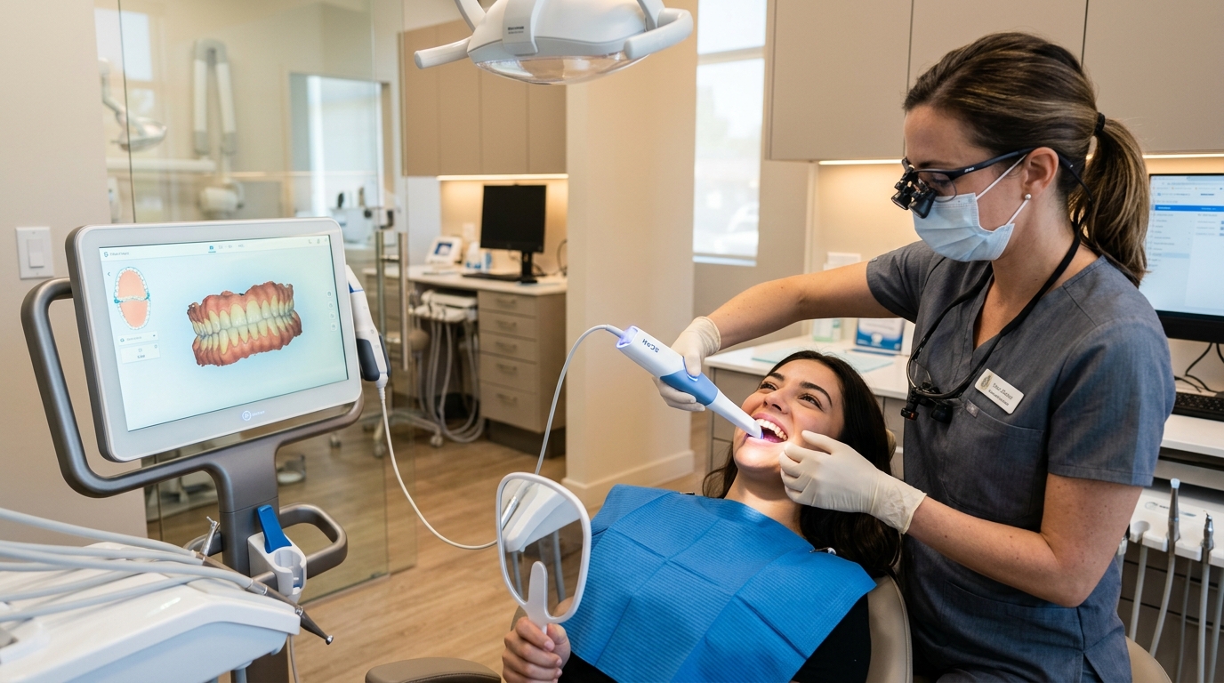 High-precision digital 3D intraoral scanner during patient examination