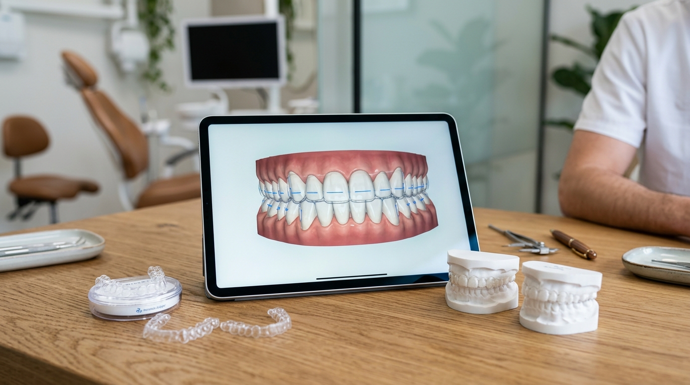 Digital 3D teeth simulation model and aligner planning on tablet